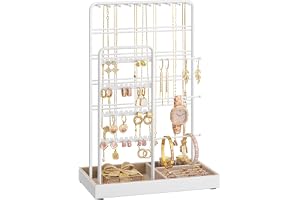 SONGMICS Smyckesställ, smyckeshållare, metallram, smyckesbricka i sammet, smyckesförvaring för halsband, armband, örhängen, m