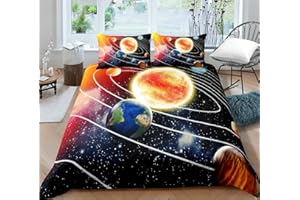 Timiany Kinder Bettwäsche Set Sonnensystem Planet Jungen-Teenager-Bettbezüge Mit Reißverschluss 135x200cm+80x80cm Planeten & Sterne Mikrofaser Bettbezug (Universum-J,135x200+80x80)