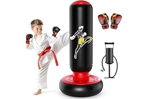QPAU Sac De Frappe pour Enfants avec Gants De Boxe, 66 Pouces Sac De Boxe Gonflable pour Enfants, Cadeaux pour GarçOns Et Filles De 6 à 12 Ans, pour Pratiquer Karaté