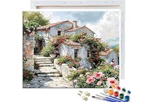 JATOK Paint by Numbers for Adults with Frame, Painting Kits for Beginners On Clear Colored Canvas, Easy DIY Acrylic Pigment Drawing Paintwork for Home Wall Decor, Countryside 30x40CM/12x16in