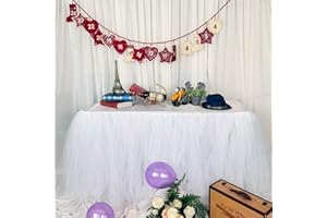 MYMM 3ft / 91cm White Table Skirt, Romantic Tulle desk gauze, Table Decoration, Snowflake Wonderland Tutu Table Cloth, for Baby Shower, Wedding, Birthday, Party, Bar, Prom, Valentine's Day Christmas