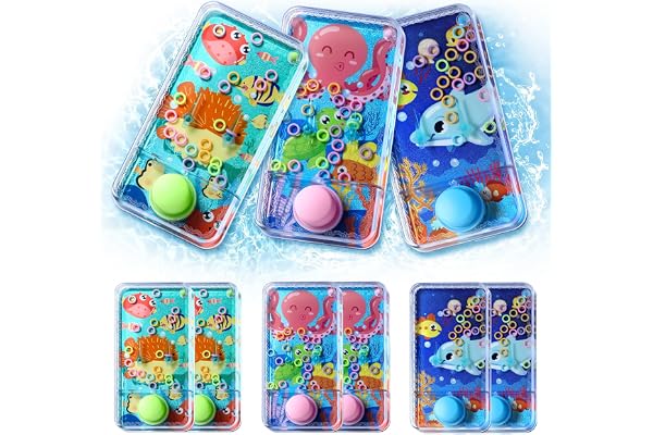 Cleboen 6Pcs Flipper à Eau Enfant, Jeu de Lancer d’Anneaux, Console d’Adresse Portable, Jouet d’Eau Mini, Petit Cadeau Anniversaire, Relaxation et Activité Scolaire (Monde sous-Marin)