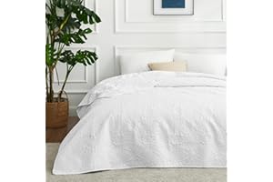 Love's cabin Tagesdecke 200x220 Weiß, Ultra Weiche Bett Quilt Leichte Mikrofaser Tagesdecken Bettüberwurf 200x220, Moderne Bedspread mit Münzmuster für alle Jahreszeiten (ohne Kissenbezug)