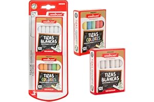 Lot de 24 craies blanches et colorées STARPLAST pour tableau noir, 6 couleurs + blanc, artisanat, école et dessin - Lot de 12 couleurs blanches et 12 couleurs