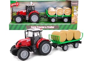 Toyland® 37cm Red Tractor & Trailer With Lights & Sound - Kids Farm Toys (Tractor & Bales)
