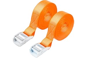 CARTMAN Zurrgurte 2,5 cm x 3,65 m – 2er Set Orange mit Tragetasche, Bruchfestigkeit bis 270 kg, Ideal für Ladungssicherung