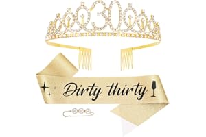 FANSHIONTIDE 30.Geburtstag Schärpe und Tiara, Gold GeburtstagsKrone Strass Tiara & Dirty Thirty Geprägter Gold Gürtel für Mädchen Frauen Alles Gute zum 30. Geburtstag Party Favor Supplies (Gold)