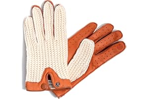 Hand Gewand by Weikert Auto-Handschuhe aus Hirschleder mit Häkeloberteil aus Baumwolle, handgenäht, Touchscreen, ungefüttert, Autofahrer Lederhandschuhe Damen, Motorrad, Fahrrad, Herren