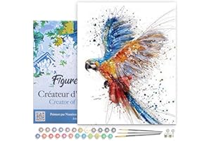 Figured'Art Dipingere con i Numeri con Telaio - Paint by Numbers Pappagallo In Pieno Volo, Passatempo per Adulti, Kit Completo, Hobby Creativi - Quadri fai da te 40x50cm Tela Già Incorniciata