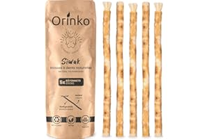 Siwak Naturale - Miswak Radice di Arak per Denti e Igiene Orale - Spazzolino Ecologico in Radice di Miswak - Set di 5 Stick Naturali per la Pulizia dei Denti - ORINKO