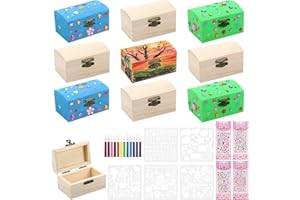 Fentar 10stk Schatztruhe Kindergeburtstag, Schatzkiste Holz Bastelset, Kleine Schatztruhe Kinder, Holzkästchen mit Deckel, Schatzkiste zum Bemalen Kindergeburtstag mit Farbstiften Aufkleber