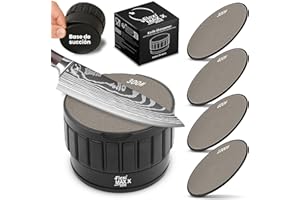 Afilador cuchillos Fleximaxx Home ® dos discos reversibles 300/400/600/1000 - Sistema de fijación con ventosa máxima estabilidad y precisión afilador de cuchillos profesional