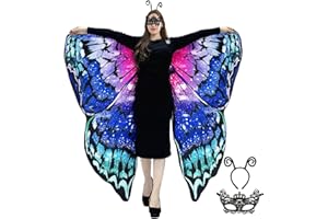 GUGNRYAC Schmetterling Umhang Damen - Doppelseitiger Druck Schmetterlingsflügel Erwachsene Kostüm mit Maske und Haarreif Schmetterling Flügel Faschingskostüme für Halloween Karnevel Cosplay (Pink-Blue)
