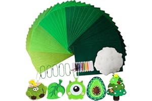 HanCheng 40 PCS Green Felt Fabric,5 Colours Felt Sheets with 50g Stuffing,5 Ball Chain,Needle and Thread,1mm Thick Nonwoven 20 x 30 cm,Fabric for Sewing and DIY Crafts (Green Series)