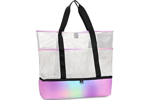 UYLIA Tote Bolsa Playa de Malla Grande Familiar Mujer Hermosa y Duradera Bolsa Termica Playa con Cremallera Bolso para Playa Viaje Compras Camping Vacaciones Juguetes