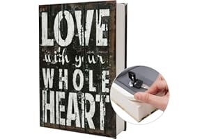 PACOLO Libro de transferencia de papel genuino seguro para joyas, dinero y dinero en efectivo, hueco con compartimento oculto, llave y cerradura de combinación (LLAVE, AMOR)