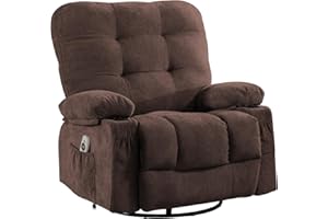 Bosmiller Elektrisch Relaxsessel mit Liegefunktion Massagesessel Oversize Fernsehsessel 360°Drehbarer Liegesessel Heizung Verstellbar Sessel Stoff, Braun