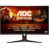 AOC Gaming CQ27G2SE - Monitor curvo QHD da 27 pollici, Adaptive Sync (2560x1440, 165 Hz, HDMI 1.4, DisplayPort 1.2) nero/ross