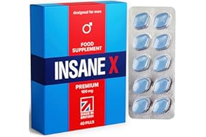 40 INSANE X Premium - 100mg Ultra Blue Pills Men Fast-Acting Strength Herbal Supplements Male Enhancing Power Extra Strong Supplement Pill UK Tablets Stronger Prolonged Performance Energy Stamina