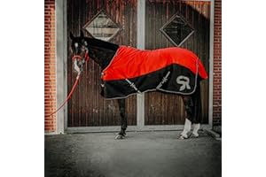 Sunride Couverture d'écurie 250 g pour chevaux (Helsinki) – Réfléchissante, Ripstop 1200D, partie du cou en option, certifié ISO (155 cm, noir/rouge)