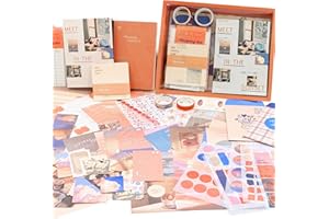 ROEOWENE 410 PCS Journal Kit Scrapbooking Pegatinas Scrapbook Papeles diy Scrapbooking Materiales Papeleria Aesthetic Diario Album Scrapbook Manualidades Regalos Mujeres Adolescentes-Naranja