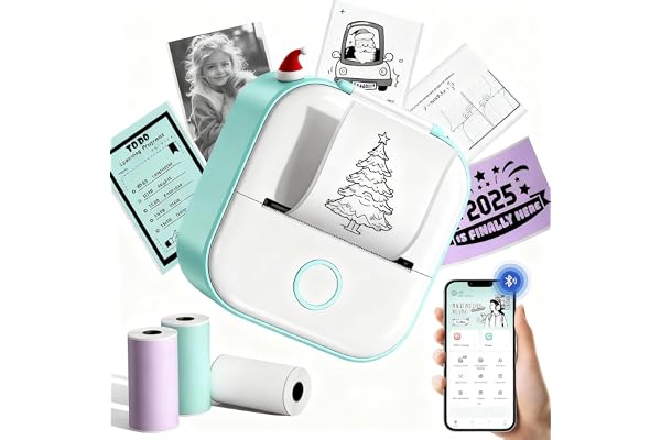 T02 Imprimante Thermique,Mini Imprimante Portable,imprimante Sans Encre Mini Pour iPhone&Android,Adaptée À L’Impression De Diagrammes Squelettiques/Formules Mathématiques/Mots Anglais,3 Rouleau,Vert