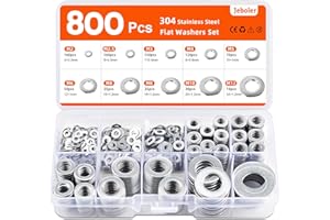Jeboler Unterlegscheiben Set, 800 Stück Flach Unterlegscheiben Edelstahl A2 V2A Beilagscheiben Sortiment für Schrauben, Bolzen M2 M2,5 M3 M4 M5 M6 M8 M10 M12-9 Größen