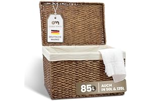 Casa Mina® Wäschetruhe mit Deckel 60 x 36 x 40cm hoch I Atmungsaktive Wäschetruhe geflochten aus 100% Naturfaser I Robuster Wäschesammler mit Griffen & waschbarem Innensack I Wäschetruhe - Bali