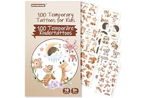 ‎ECHOCUBE ECHOCUBE Temporäre Tattoos Kinder mit 100 Motiven, 10 Bögen wasserdichte Liebliche Thema Tattoo Aufkleber, gefälschte Tattoos Set für Kinder Weihnachten Geburtstag Tasche Füller