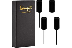 heimzeit Portacandele in Metallo con Punta per Candele a Stelo e Candele da Tavolo [4 Pezzi, Nero, Rotondo] Design Elegante, Portacandele per Corona dell'Avvento per una decorazione d'interni elegante