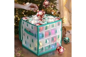ZoneYan Caja de Almacenamiento de Bolas de Navidad, Caja para Guardar Adornos de Navidad, Caja Organizadora Adornos Navideños, 64 compartimentos, Almacenamiento perfecto, 30 x 30cm (Árbol de Navidad)