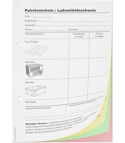 Blocks Palettenschein DIN A5 - 4-fach Mit Farbdurchschlägen, Holzfreies Papier & Made In Germany
