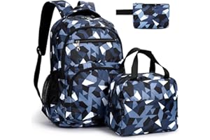 Pystuvo School Bags Set for Girls, 3 Pcs Children's Backpacks Set with School Bag, Lunch Box and Pencil Case, Black