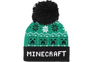 POPGEAR Minecraft Die Creeper Fair Isle Boys Beanie mit Pom, Offizielle Ware. | Weihnachtspullover Stil Gamer Hut, Jungen-Kleidung, Ski & Snow Pudelmütze, Gaming-Fan-Geburtstags-Geschenk-Idee