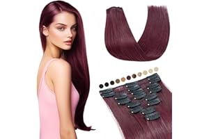 Elailite Extension Capelli Veri Clip #99J Vino Rosso, 55cm 75g 8 Fasce Singole Intera Testa 100% Remy Human Hair Naturali Lisci