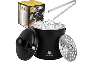 KARL HAUSMANN Eiswürfelbehälter mit Deckel und Zange - 1,3L - Schwarz Eiskühler aus Edelstahl - Eiskübel für die Eiswürfel Aufbewahrung - Eisbehälter - Eiswürfelkühler - 100% Bpa Frei - Ice Bucket