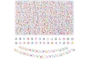 EUES Cuentas Letras para Pulseras,Cuentas de Letras de La A a La Z， Redondas Abalorios Letras para Pulseras，Letras Pulseras Friendship Bracelet Kit Bricolaje