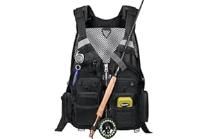 Gonex Chaleco de Pesca con Mosca para Hombres y Mujeres, Cómodo Chaleco de Pesca Ajustable con Múltiples Bolsillos, Rayas Reflectantes para Pesca con Mosca, Pesca de Trucha, Pesca en Kayak