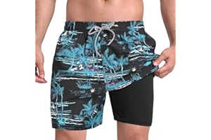 HIALTODAY Badehose Badeshorts Herren Lang Schnelltrocknend, Schwimmhose Boardshorts für Männer mit Mesh-Futter und Verstellbarem Tunnelzug Schwimmen Strand Surfen