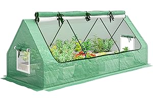 Outsunny Serra da Giardino con 2 Finestrelle Laterali e Finestra Centrale Avvolgibile, Serra per Orto in Acciaio, PE e PP, 240x90x90 cm, Verde