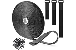 Trilancer Rzepy wielokrotnego użytku 2.5CM x 10M, regulowane paski do kabli z 50 pętlami, rzepy do cięcia na wymiar, do zarządzania kablami i przechowywania, czarne