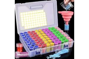 NCKIHRKK 80 Stück Diamond Painting Aufbewahrungsbox, 5D Diamond Painting Zubehör Boxen mit Rosa Trichtern und Stickers, Sortierboxen für Kleinteile