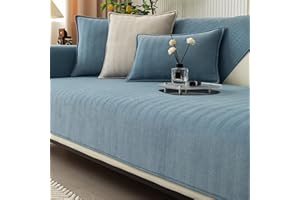 PETICEHI Funny Fuzzy Sofa Cover, Herringbone Chenille Fabric Furniture Protector Sofa Cover, Cosy Solid Colour Non-Slip Couch Cover (Lake Blue,70 * 210cm)