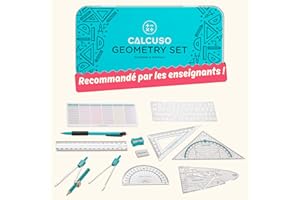 CALCUSO Ensemble de Géométrie 13 Pièces avec Compas et Équerre dans une Boîte Métallique Robuste – Ensemble Pratique de Mathématiques pour l’École, le Bureau, l’Université