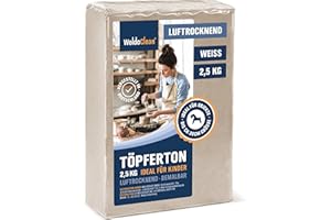 ‎WOLDOCLEAN Modelliermasse lufttrocknend weiß 2,5kg – Bastelton & Töpferton ohne Brennen, fein & geschmeidig, wetterfest, bemalbar