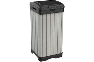 Keter Bidone Rockford per Rifiuti Ottimale per Uso Esterno e Raccolta Differenziata, Grigio, 41 x 41 x 87.5 cm