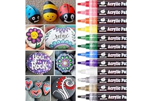 WONSAR Pennarelli acrilici per pittura su pietra, pittura su roccia, vetro, legno, decorazioni in carta, biglietti d'auguri, regali per bambini Bambini (12 Punta media)