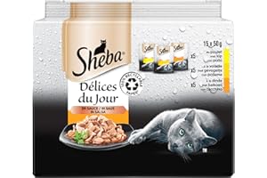 Sheba Délices du Jour Sachets Fraîcheur pour Chat Adulte/Sélection à la Volaille en Sauce/75 Sachets Repas de 50 g