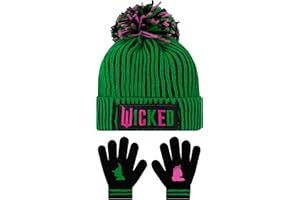 Wicked Hat and Gloves Set for Kids, Glinda and Elphaba Girls Hat with Pom Pom & Gloves, Green, One Size