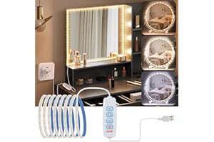 PUNXASL Lampe de miroir LED, lampe de coiffeuse, lampe de maquillage, 3 couleurs et 9 niveaux de gradation, 6,5 pieds/2 mètres